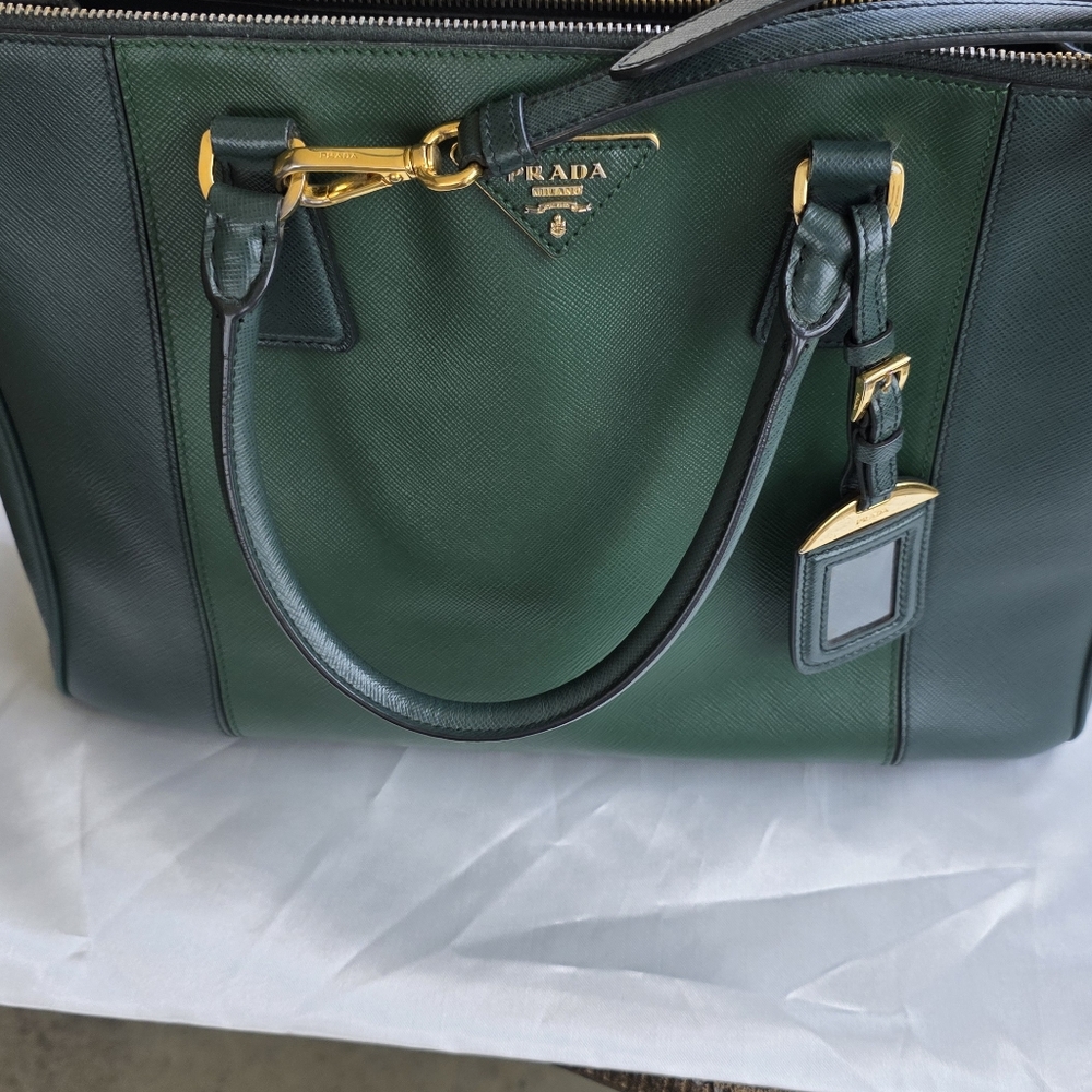 CLOSING CLOSET Prada Elegant Green C Handbag with Gold Accents With Dustbag